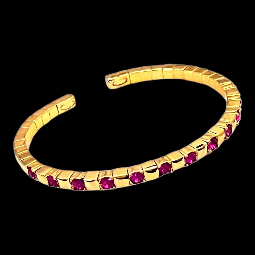 Vintage 1990s Joan Rivers Cuff Bracelet Gold Tone Pink Crystal Rhinestones - 13G